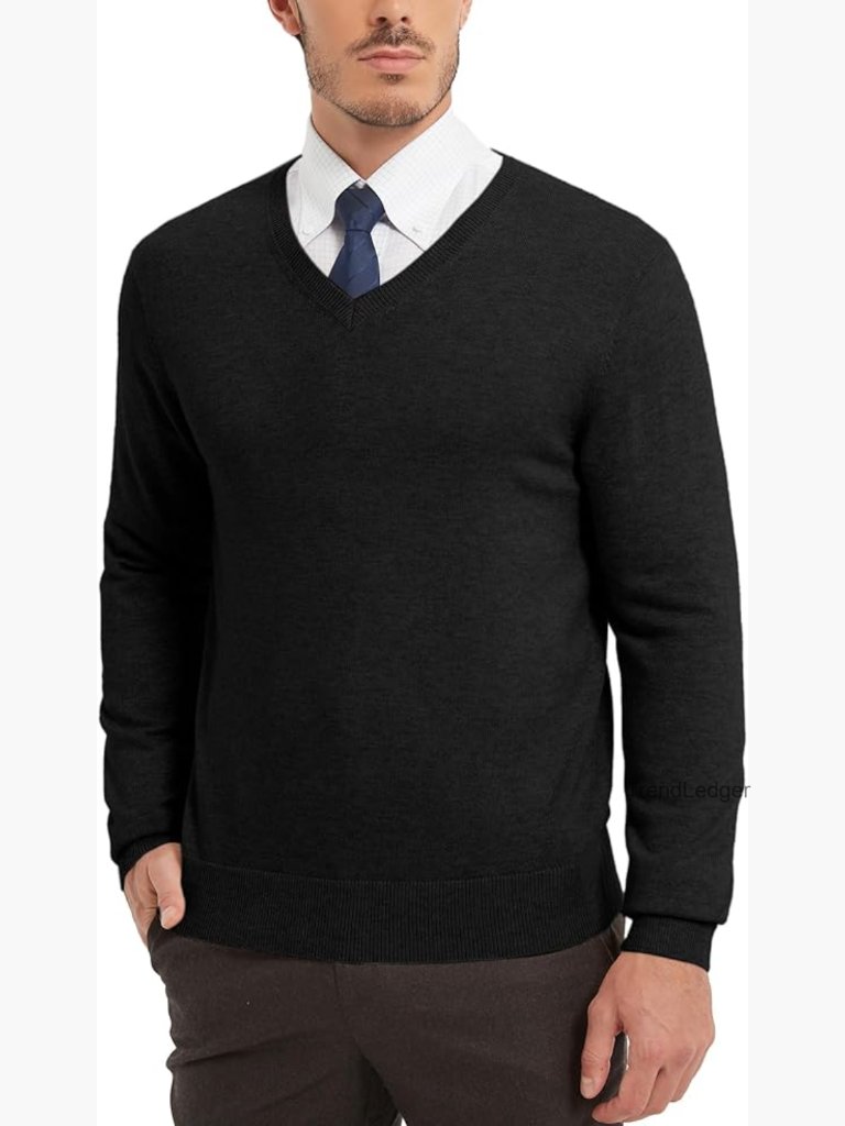 Men's Wool Blend V-Neck Sweater Relax Fit Pullover